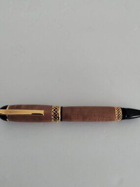 Wood Ballpoint Ink Pen Handmade Gold Trim Twist On